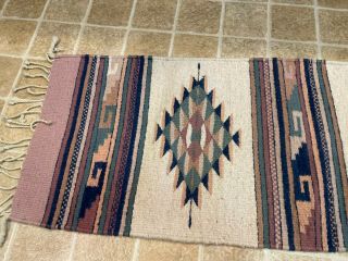 Vintage Hand Woven Wool ZAPOTEC INDIAN Rug With Tag Made In Oaxaca Mexico 2