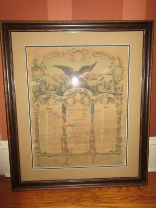 Antique Historical Civil War 1862 - 65 Framed Civil War Soldiers Record