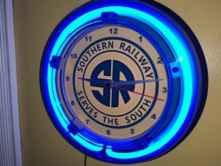 ^southern Railway Railroad Station Advertising Man Cave Neon Wall Clock Sign