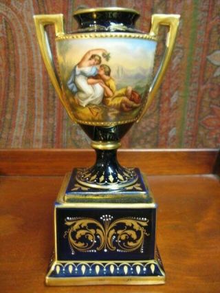 Antique 19th Century Royal Vienna Hand Painted Urn Signed A.  Heer 6 3/4 " Tall