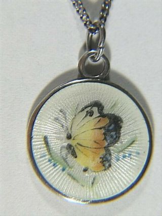 Vintage Sterling Silver Enamel Butterfly Pendant Necklace Or Charm