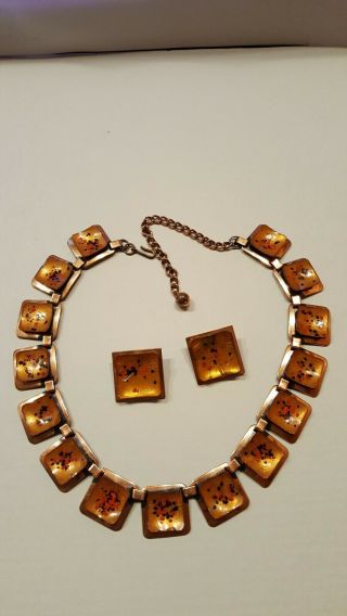 Vintage Renoir Matisse Copper Necklace And Earrings Signed