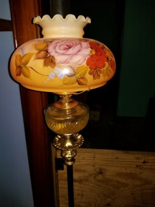 Antique Beautif Piano Floor Oil Lamp Hand Painted Glass Shade Just Stunning