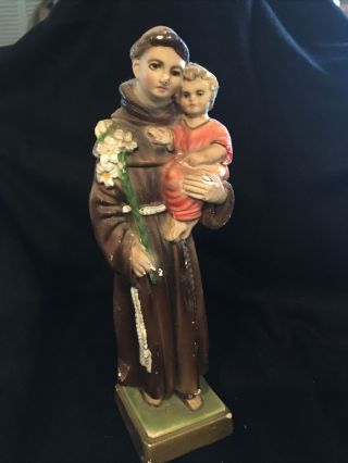 Vintage Columbia Statuary Saint Anthony Infant Jesus Chalkware Religious Statue