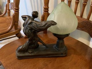 Art Deco Nude Lamp Green Shade Bronze Finish Spelter No 183 Dancing Girl 3