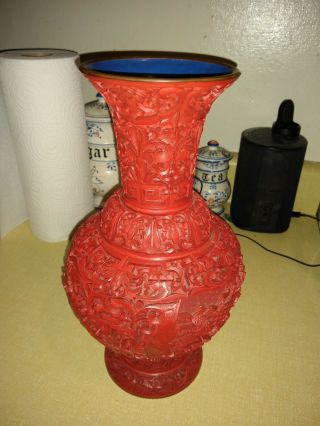 Antique/vintage Cinnabar Chinese Vase,  Collectible,  Red,  Flowers,  Magic,  Vibes