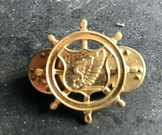 Vintage Us Army Ship Wheel Military Brass Transportation Corps Nautical Pin