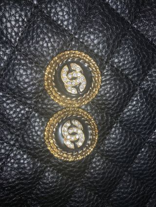 CHANEL CC Logos Circle Earrings Clip - On Made In France Vintage 2
