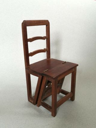 Miniature Apprentice Piece Mahogany Metamorphic Library Chair Steps - 18.  5cm