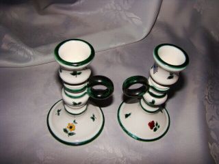 Pair Vtg Keramik Gmundner Ceramic Floral Candle Holder 5 - 1/4 