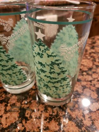 Set Of 2 Vintage Christmas Drinking Glasses W/ Trees.  Season 
