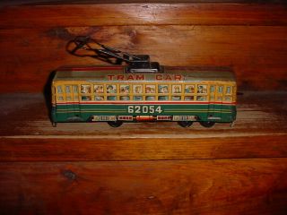 Vintage Japanese " Modern Toys " Lithographed Tin Tram Car 62054 -