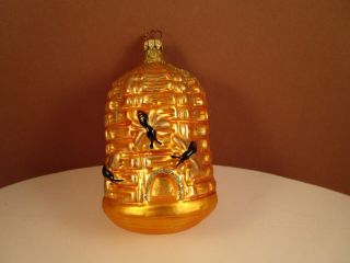 Vintage Blown Glass Beehive Bee Hive Germany Gold Christmas Ornament