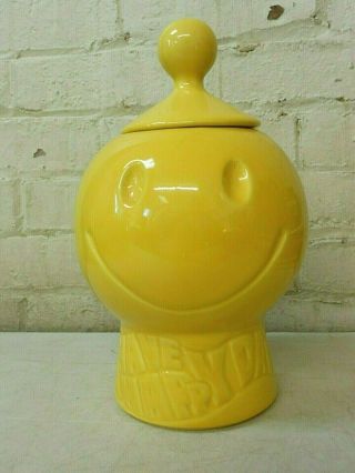 Vintage Mccoy " Have A Happy Day " Smiley Face Cookie Jar Circa 1970 