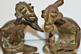 Two Mid 20th Century African Benin Bronze Tribal Male /Female Statues,  c1950 2