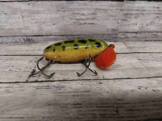 Vintage Arbogast Jitterbug Wood Plastic Lip War Bug Fishing Lure Frog Akron Ohio