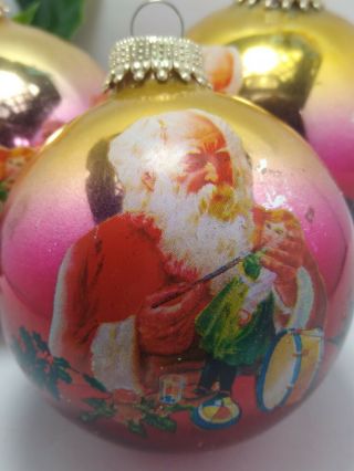 Vintage Christmas Ornaments 3 KREBS Mercury Glass SANTA OMBRE Mica Gold Caps 3