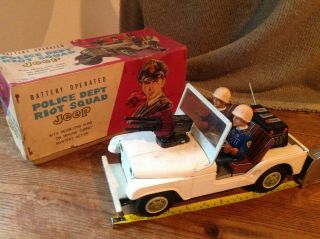 Antique Japanese Tin Toy Nomura Police Dept Riad Squad Jeep,  Battery Operated