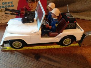 Antique Japanese tin toy Nomura Police Dept riad squad jeep,  battery operated 2
