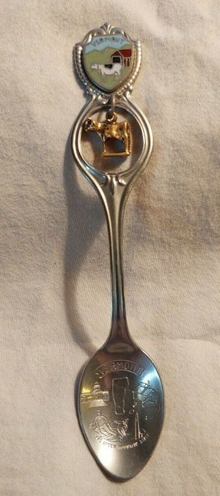 Vintage Vermont State - Souvenir Collectible - Mini Spoon 4.  5 " - Dairy Cow - A,