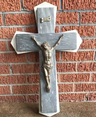 Extremely Large Antique Hanging Marble Church Wall Crucifix