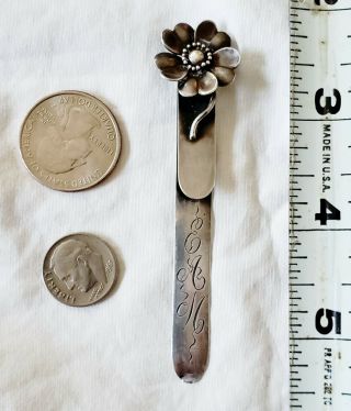 Exceptional Antique Art Nouveau Sterling Silver Bookmark Paper Clip Flower Star