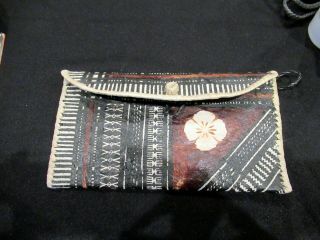 Vintage Tapa Cloth And Straw Wallet Clutch,  Hawaiian Polynesian South Pacific