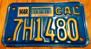 Vintage Authentic California Motorcycle License Plate From March Of 1976.