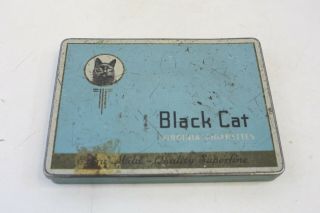 Vintage Black Cat Virginia Cigarettes Metal Tin Case Blue Advertising - N5