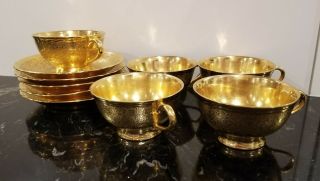 Antique Stouffer Richard Ginori 24k Gold Tea Cup Saucer Set Of 5