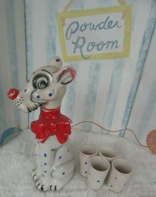 Vintage Scotch Ceramic Dalmation Dog Decanter Japan With 4 Glasses