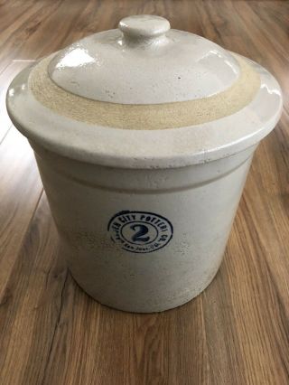 Garden City Pottery San Jose Vintage Antique Crock “2” W/lid Stoneware 12” Tall