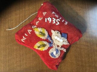 Vintage 1935 Niagara Falls Beaded Pillow Pin Cushion Native American Exc Cond D3
