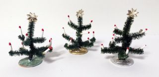 3 Vintage Miniature Bottle Brush Christmas Trees Candles 2 3/4 " Dollhouse Decor