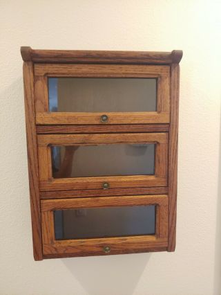 Vintage Oak Wall Hung " Lawyers Bookcase " Display Cabinet