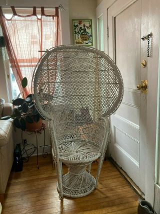 Peacock Wicker Rattan White Plant Chair (boho Vintage) Furniture