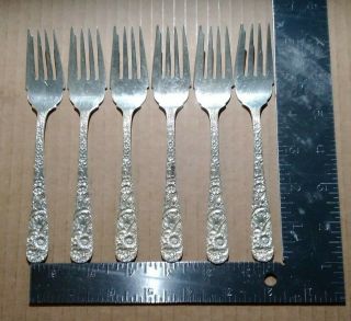 Set Of 6 S Kirk & Son Repousse Sterling Silver 6 - 1/4 " Salad Fork 191g.  925
