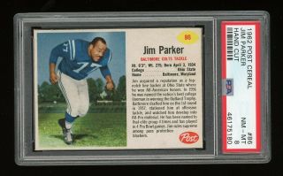 1962 Post Cereal Jim Parker 86 Psa 8 Nm - Mt Colts Hof Low Pop
