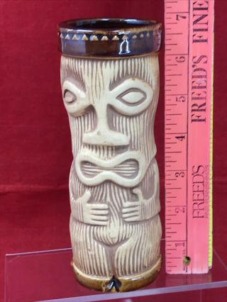Vintage Hawaiian Barware Tiki Totem Ceramic Tumbler Glasses Paul Marshall PMP 2