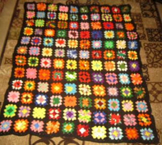 Vtg Afghan 56 " X 45 " ’ Crochet Granny Square Handmade Multi - Colored Blanket