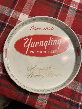 Vintage Round Yuengling Metal Beer Tray White W/red 11 1/2 " Diameter,  Pa Beer