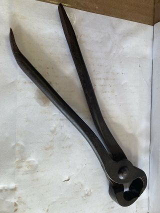 Vintage Blacksmith Pliers Tongs Horse Shoe Farrier Tool 10 " Nail Puller