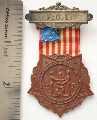 Vintage Gar Grand Army Of The Republic Civil War Vet Fcl Pin,  Ribbon,  Medal Fob
