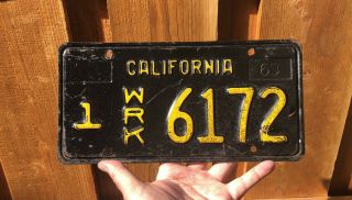 1963 California Tow Truck Wrecker Wrk 6172 License Plate Clear - Freeship
