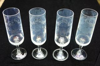 Vintage Etched Champagne Glasses X 4