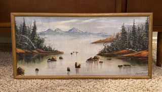 Vintage Mountain Lake Landscape • Oil Painting On Wood • Signed Zosia Wojcik