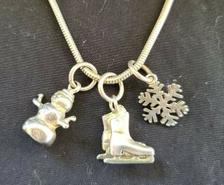 Vintage Sterling Silver Christmas Charm Necklace With 3 Charms