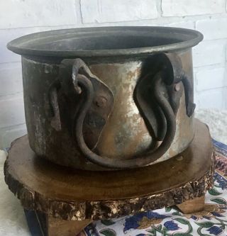 Antique Hammered Copper Kettle 1800’s Apple Butter Cauldron Pot W/iron Handles