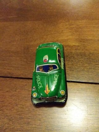 Vintage 1950 ' s Green Police Tin Friction Toy Car Japan 3