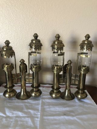 Vtg Brass Candle Sconce Holder Wall Mount Lamp Light Railway Train Carriage Set